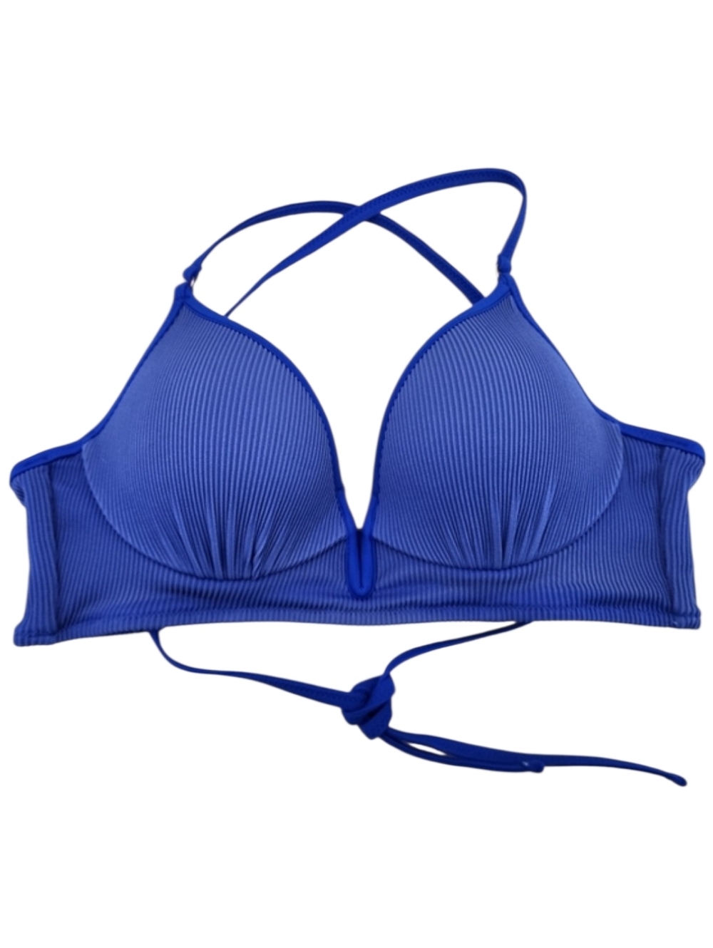 Shade & Shore Blue Halter Swim Top Size 32B Cobalt Blue Crisscross Bikini Top